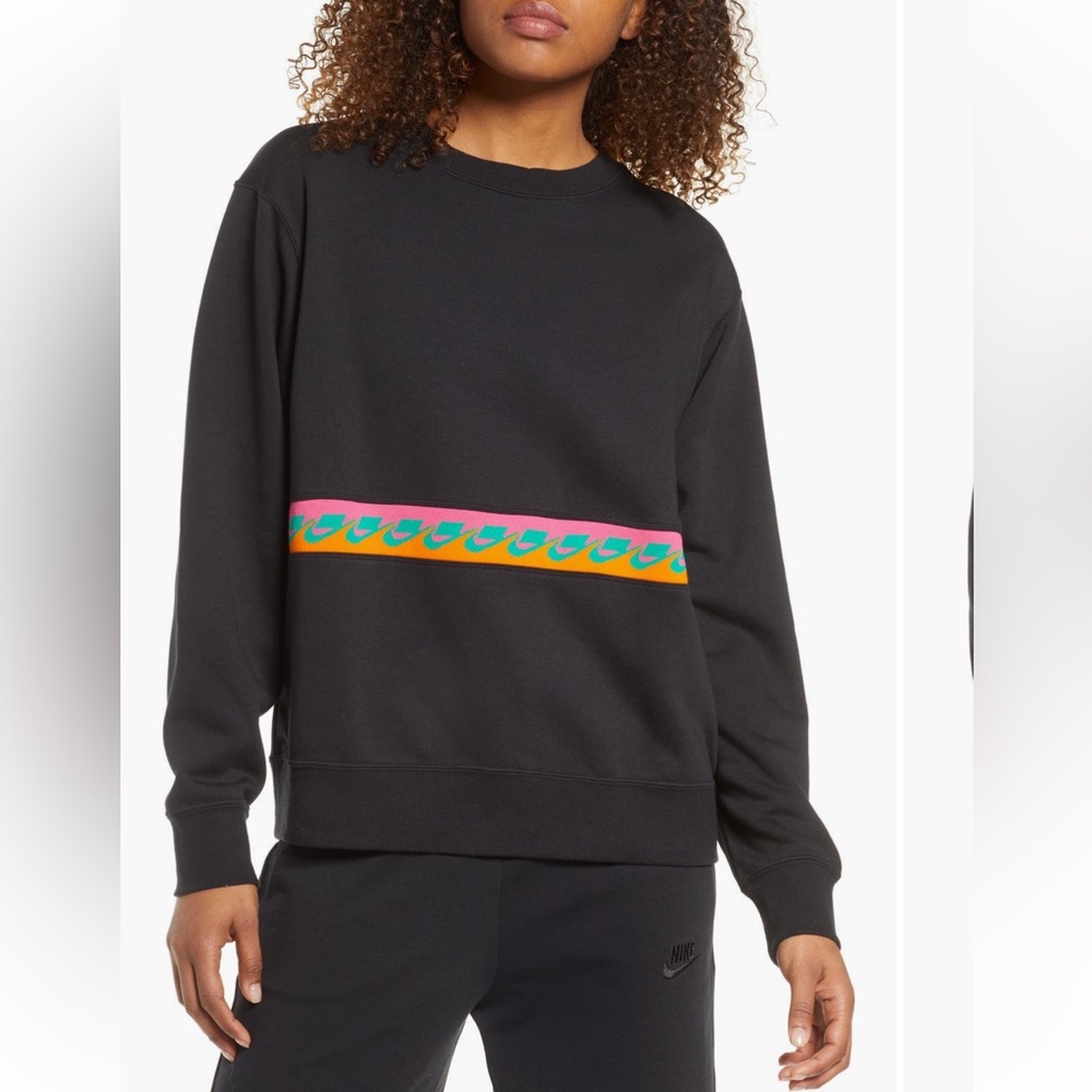 Nike Black Crewneck Sweater with Colorful Stripe
